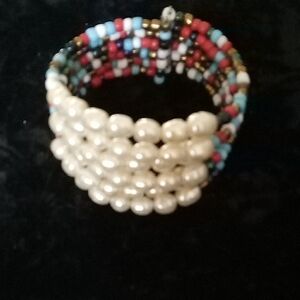 Pearl & Multi-Color Seed Bead Wrap Bracelet